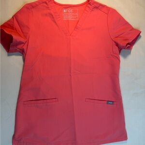 FIGS Women's V-Neck Short Sleeve Scrub Top in Coral